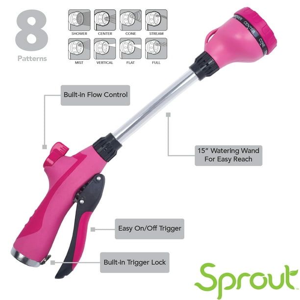 Sprout 8-Pattern 15" Watering Wand in Raspberry Red