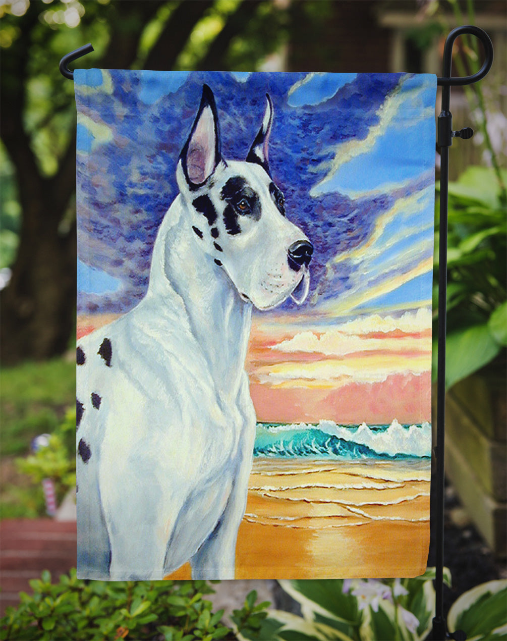 Great Dane Harlequin Dane at Sunset Garden Flag – Decorative Outdoor Yard Flag