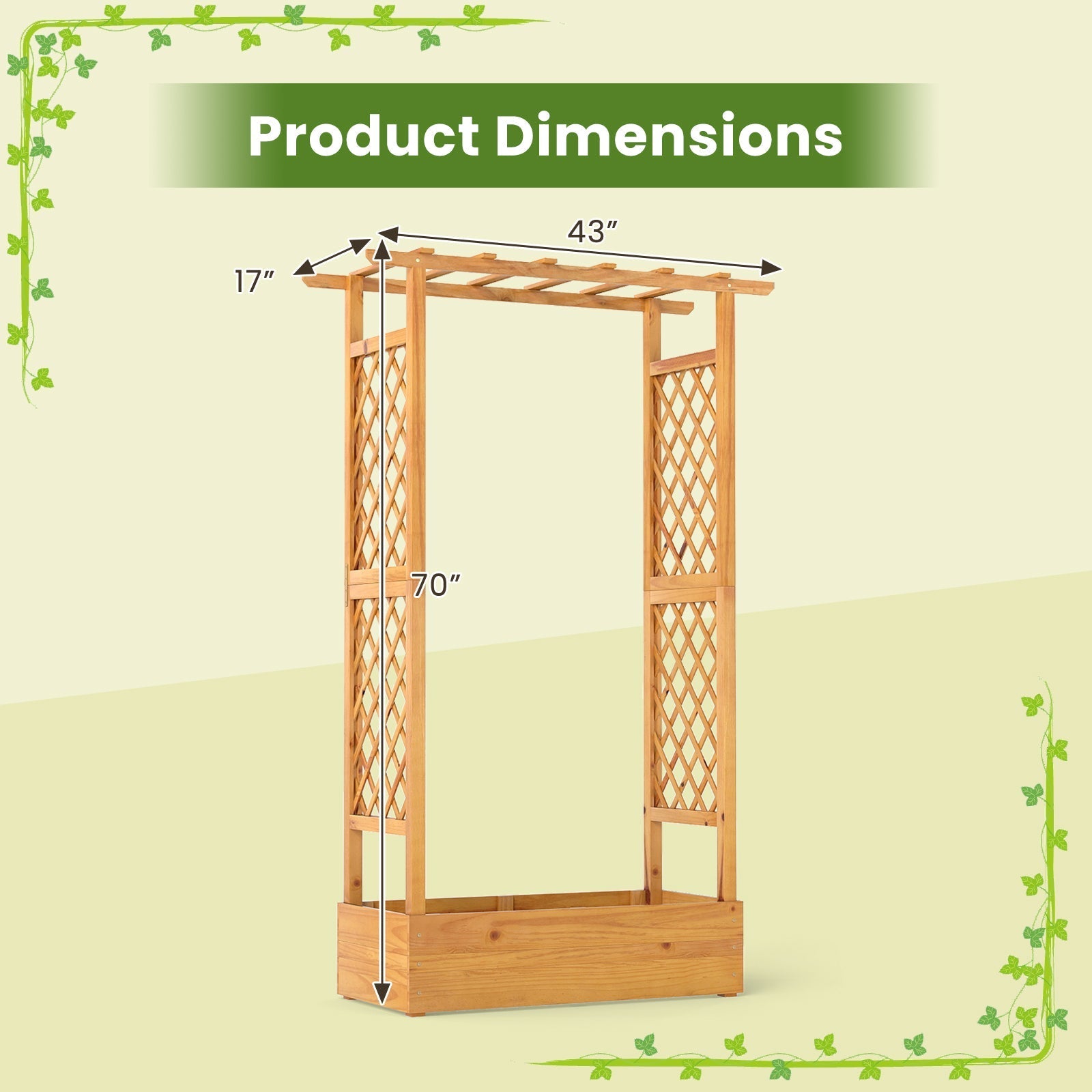 70 Inch Wooden Raised Garden Bed with Lattice Trellis-Natural