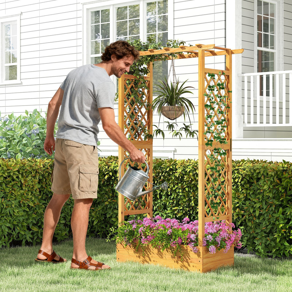 70 Inch Wooden Raised Garden Bed with Lattice Trellis-Natural