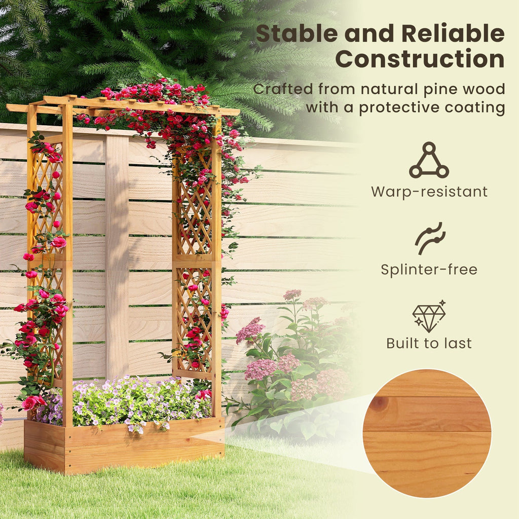 70 Inch Wooden Raised Garden Bed with Lattice Trellis-Natural