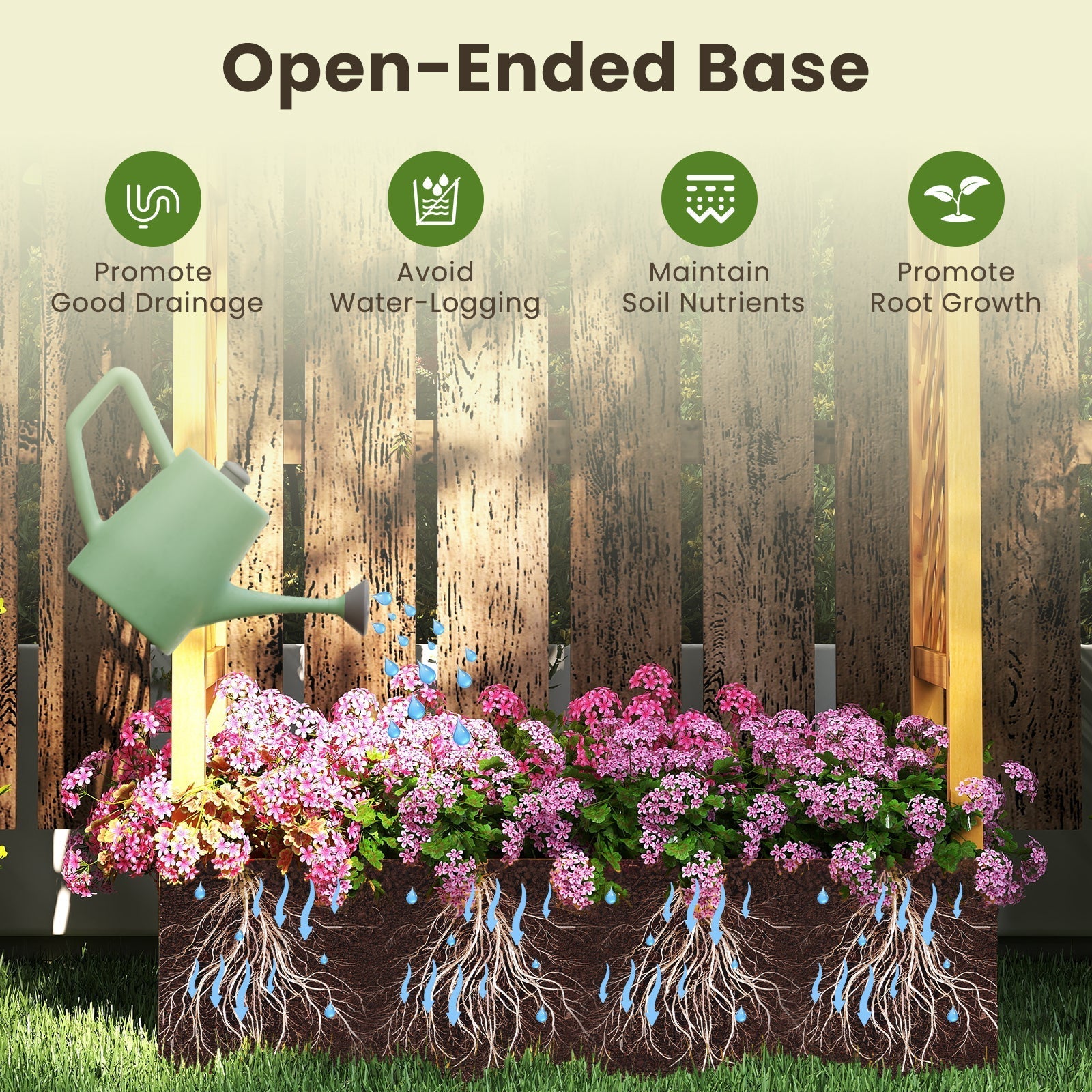 70 Inch Wooden Raised Garden Bed with Lattice Trellis-Natural