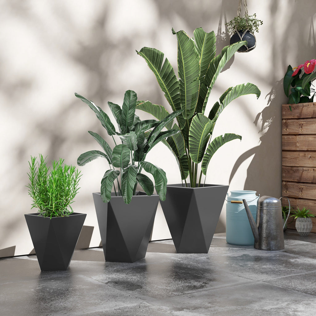 Outsunny Modern Tall Planters Set of 3 with Stackable Design, Drainage Holes, Gray MgO, Various Sizes