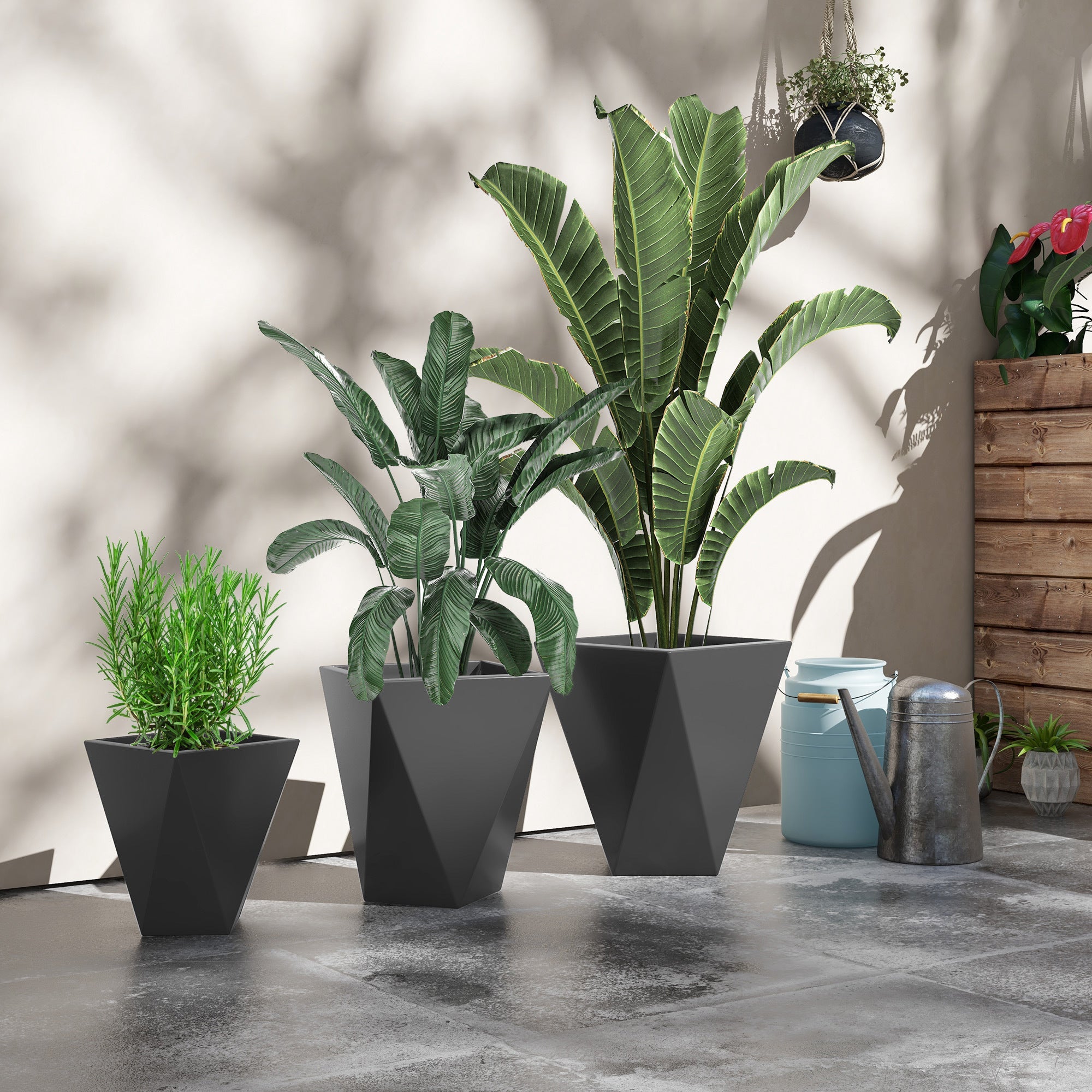 Outsunny Modern Tall Planters Set of 3 with Stackable Design, Drainage Holes, Gray MgO, Various Sizes