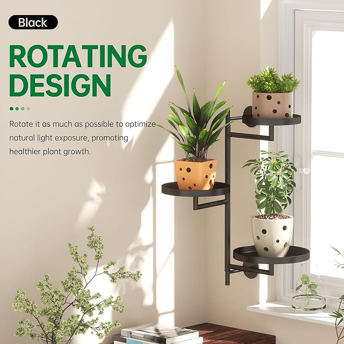 Rotating Window Wall Plant Shelves Stand Holder, 3 Tiered Metal Floating Plant Shelf Hanger Indoor , Window Sill Gifts