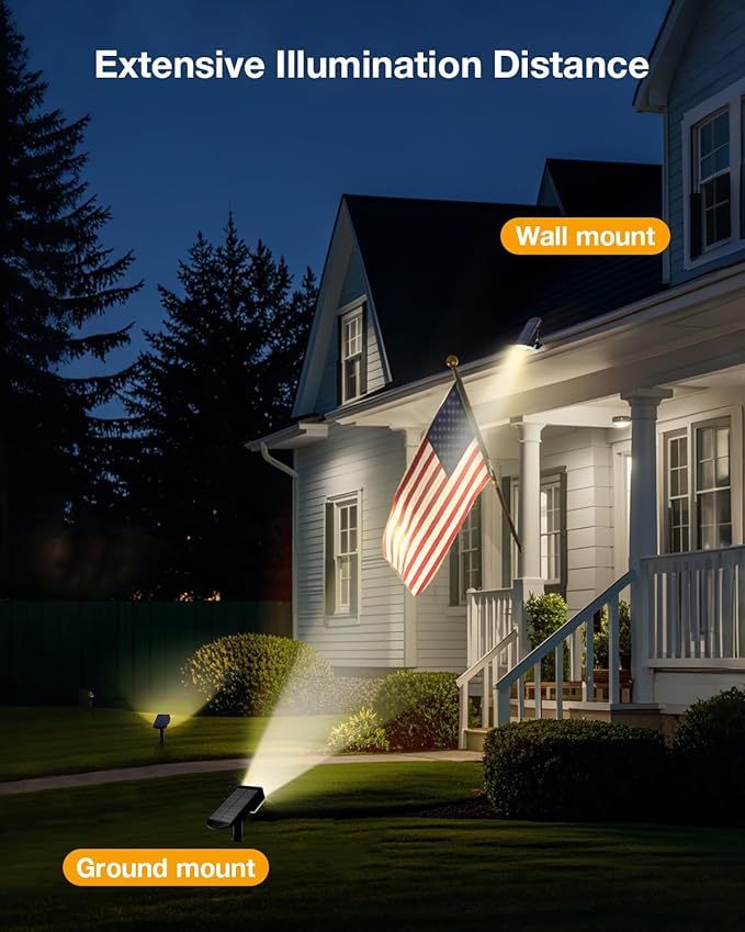 Solar Power Spotlight Outdoor Waterproof Landscape LED Accent Lighting for Yard, Tree, Plants, Walls, Path, Garden, Statues, Adjustable Brightness,Dusk to Dawn Long Lasting 6 Pack Warm White
