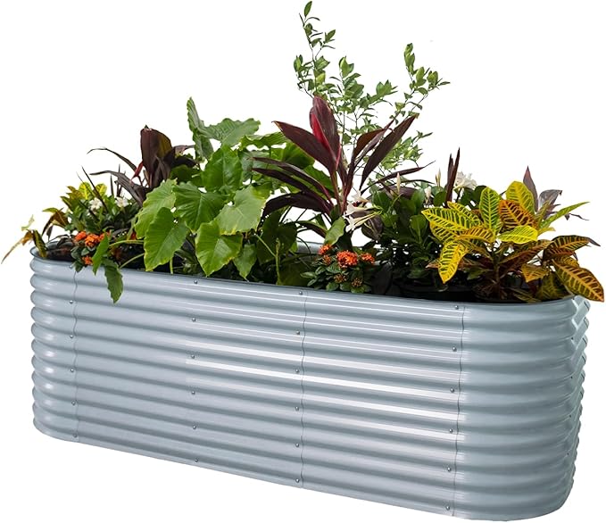Vego garden 32" Extra Tall Raised Garden Bed Kits, 10 in 1 Modular Raised Planter Box for Vegetables Flowers Fruits Oval Metal Raised Garden Bed, Sky Blue