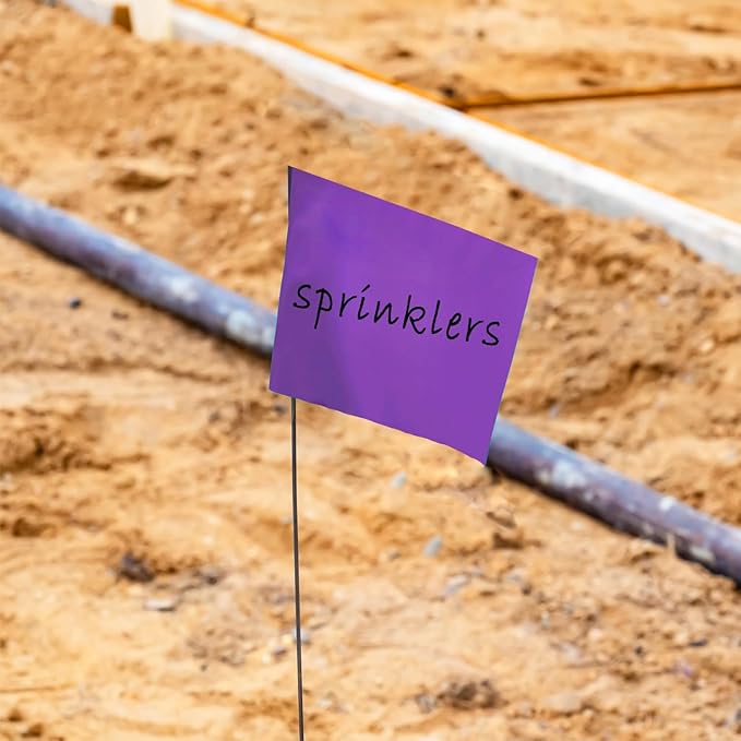 Zozen 100Pack Purple Marking Flags, Writable | 15x4x5 Inch, Yard Flags for Lawn & Irrigation & Landscape & Sprinkler & Survey & Dog Training.