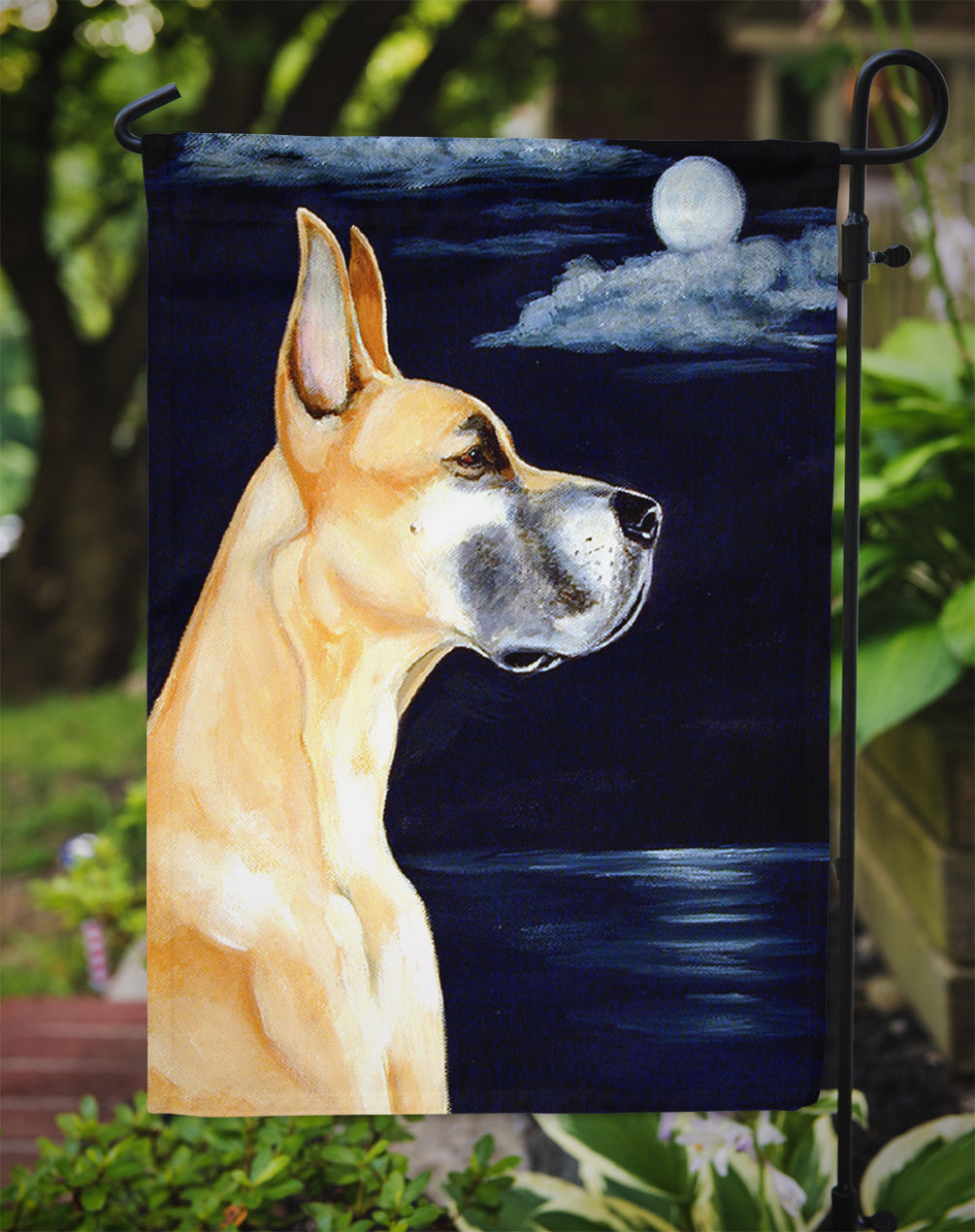 Fawn Great Dane in the Moonlight Garden Flag – Decorative Outdoor Yard Flag