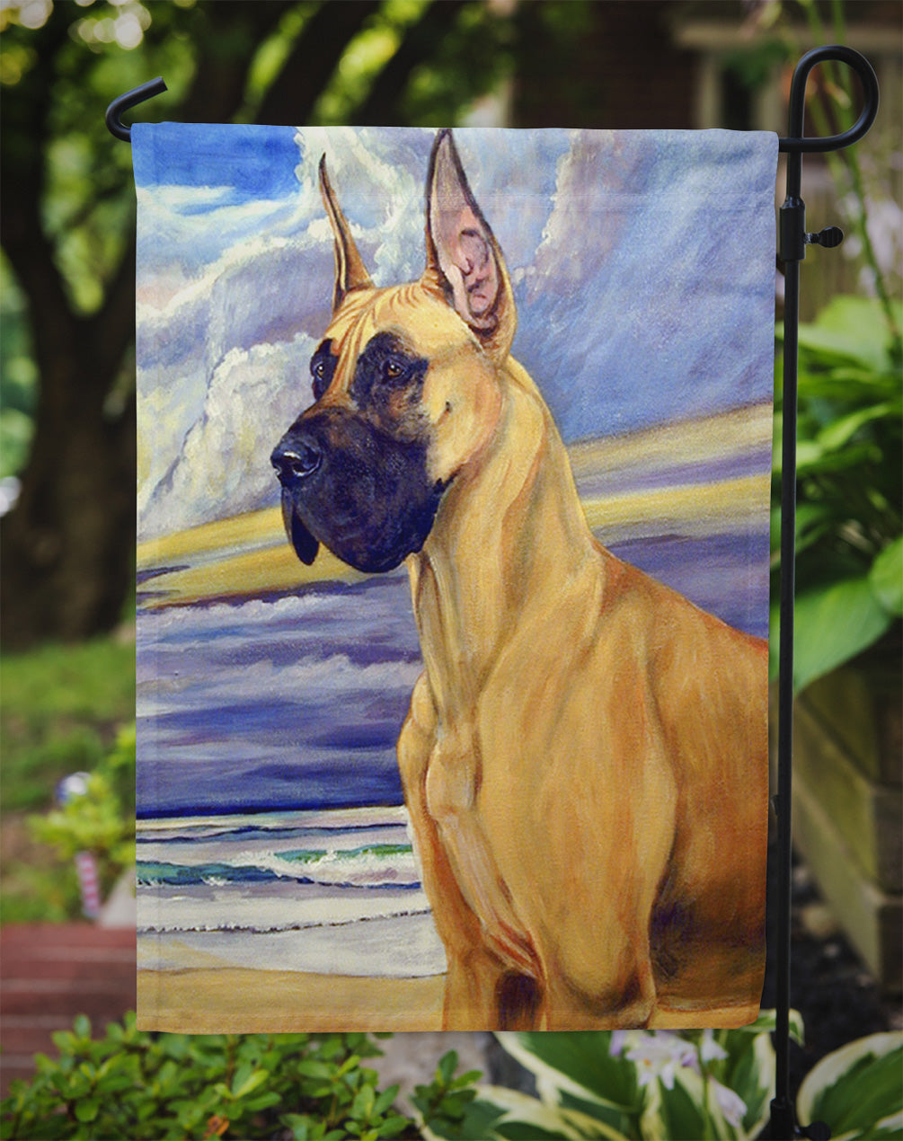 Fawn Great Dane at the beach Garden Flag – Decorative Outdoor Yard Flag