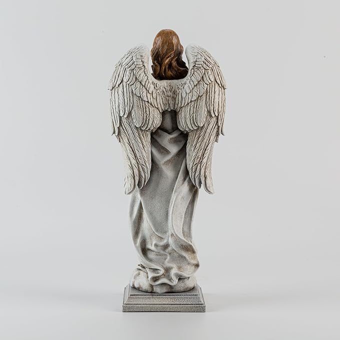 Garden Angel with Flower Wreath Statue - 16" Outdoor Memorial Angel Decor