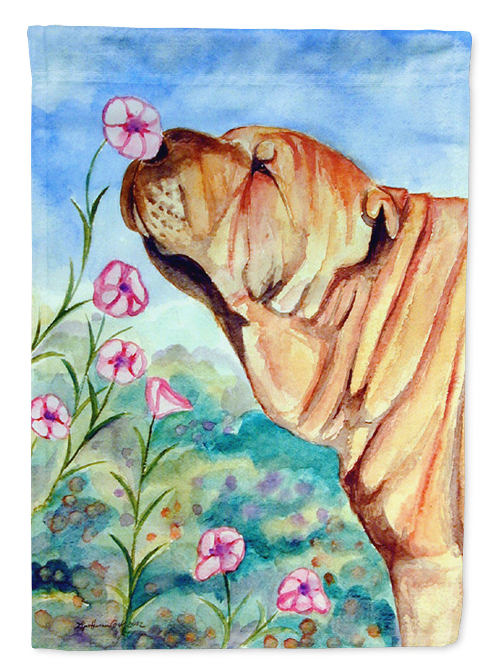 Shar Pei smell the flowers Garden Flag – Decorative Outdoor Yard Flag
