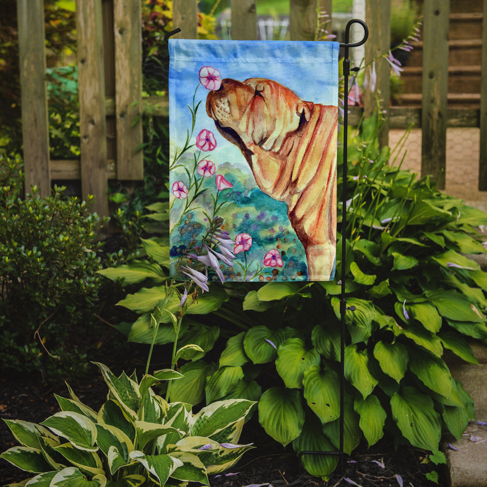 Shar Pei smell the flowers Garden Flag – Decorative Outdoor Yard Flag