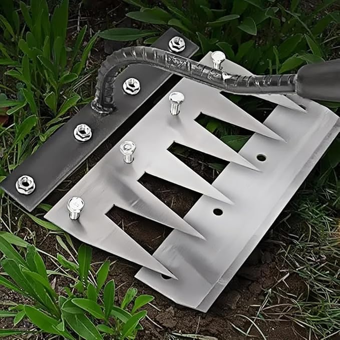 Gardenia Iron Weeding Rake, Iron Rake 2.0 for Gardening and Weeding, Detachable Double-Edged Blade Design Carbon Steel Heavy-Duty Weed Rakes,Hand Weed Puller Tools for Lawn Yard Garden Farm(7 teeths)