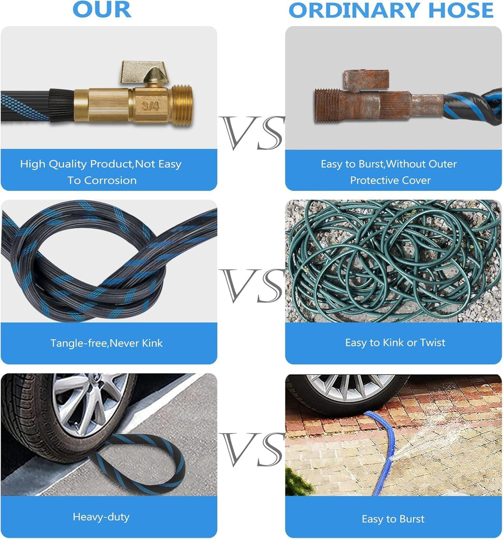 Garden Hose 75 ft -Heavy Duty Water Hoses - Flexible&Lightweight Car Washing Pipe with Stainless Steel Strain Reliefs,Kink-free Rubber Hoses with Spray