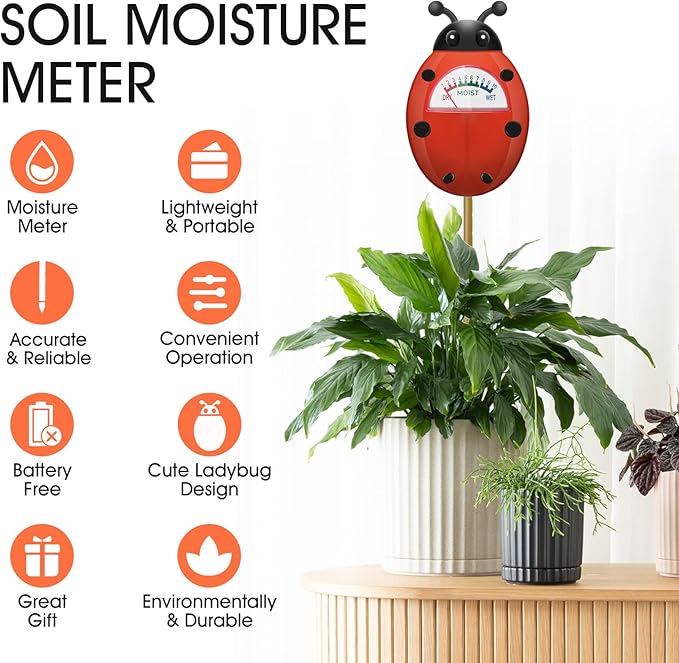 Soil Moisture Meter, Plants Moisture Meter, Gardening Tool Kits for Plant Care, Plant Water Monitor for Garden, Farm, Lawn Indoor & Outdoor Use, No Batteries Required