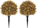 24" Tall Artificial Boxwood Ball Fall Topiary Trees Set of 2, UV Resistant Large Faux Plants Outdoor, 2ft Fake Bushes and Shrubs Look Real with Stake for Front Porch Outside Planter Backyard Decor