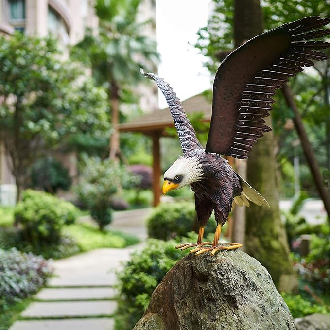 chisheen Bald Eagle Statue Outdoor Garden Sculpture Metal Yard Art Lawn Decorations,Large Eagle Figurines and Statues