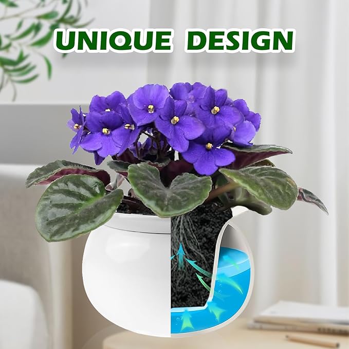 African Violet Pots, 6 inch Ceramic Easy Self Watering Plant Pot for Busy Plant Lovers, Automatically Absorb Appropriate Amount of Water, Flower Pot Indoor-Plants Not Included