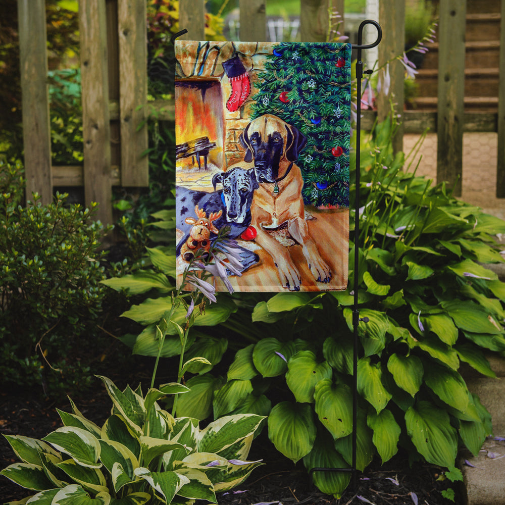 Harlequin and Blue Great Danes Under the Christmas Tree Garden Flag – Decorative Outdoor Yard Flag