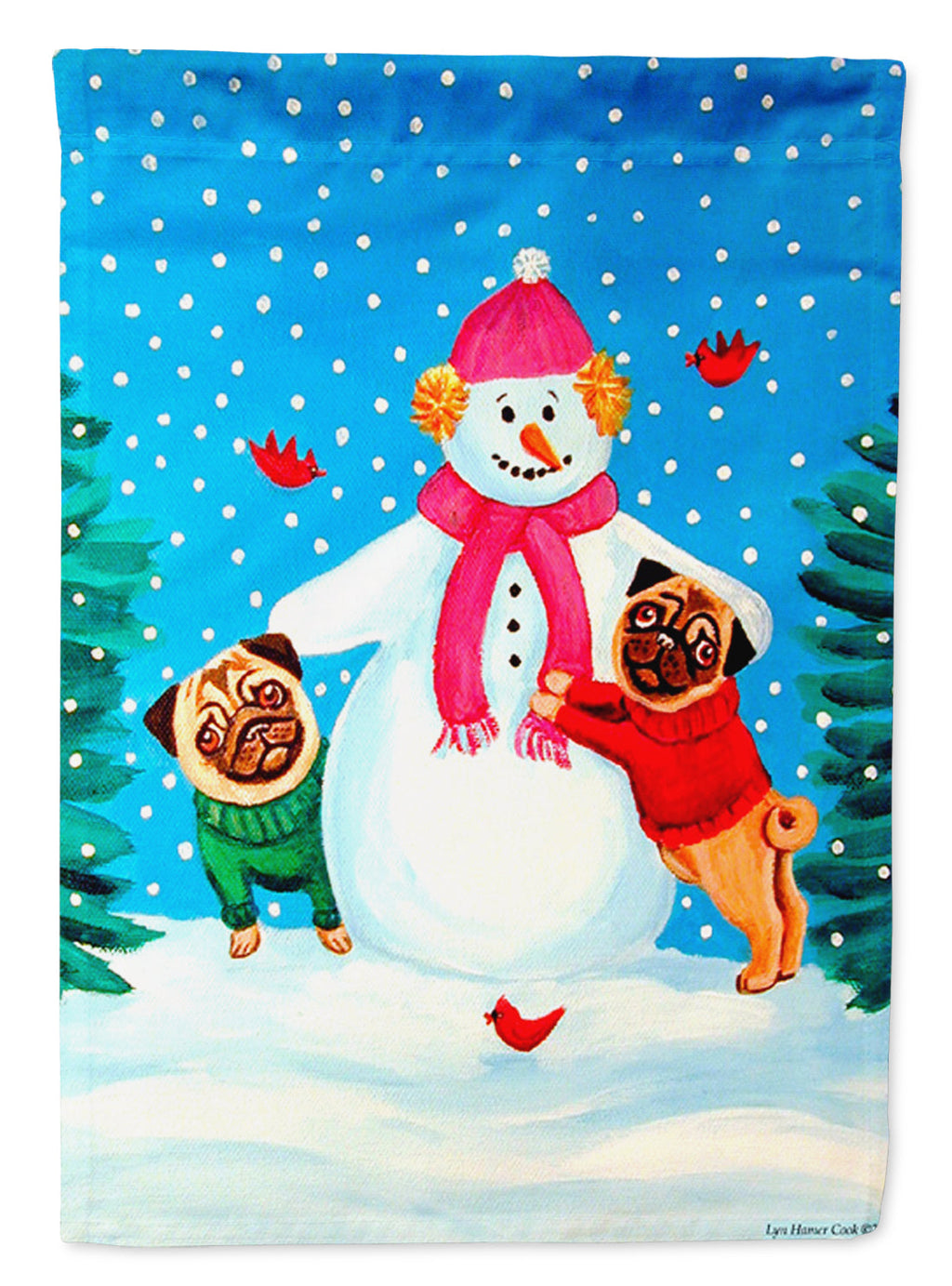 Snowman with Pug Winter Snowman Garden Flag – Decorative Outdoor Yard Flag