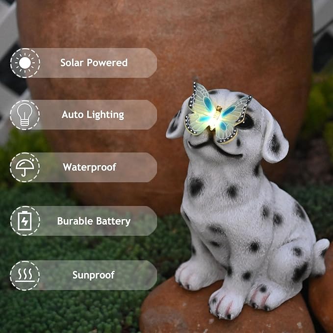 Dog Garden Figurines Outdoor Decor Solar Statue with LED Lights for Patio Lawn Yard Art Decoration Housewarming Garden Gift