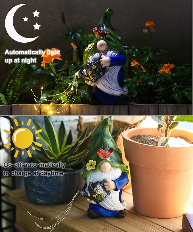 AIGEL Garden Gnomes Statues, Solar Garden Statue Outdoor Decor, Large Gnomes with Solar Light, Standing Statue for Patio, Lawn, Yard Art Decoration, Figurine Ornament