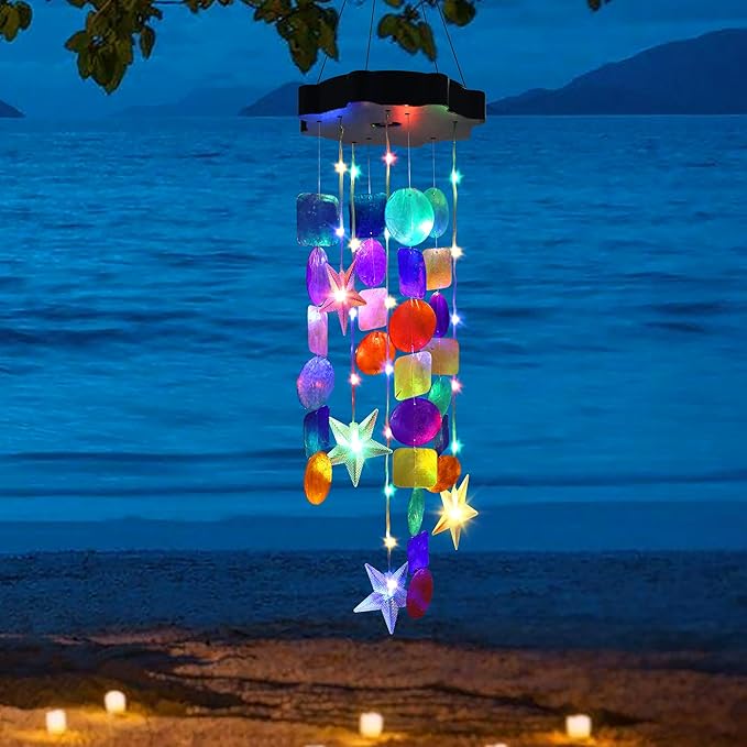 Solar Wind Chimes for Outside, Colorful Shell Gifts for Mom Grandma Women, Waterproof Solar Outdoor Decorative Mobile Lights for Garden, Yard, Patio, Window, Party, Outdoor Decorations