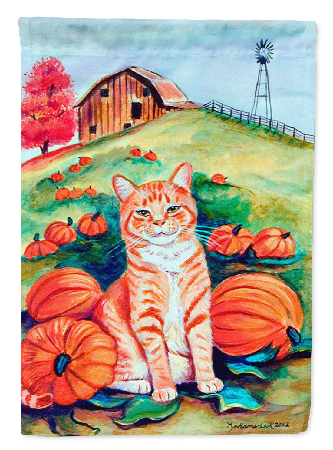 Tabby Cat in the pumpkins Garden Flag – Decorative Outdoor Yard Flag