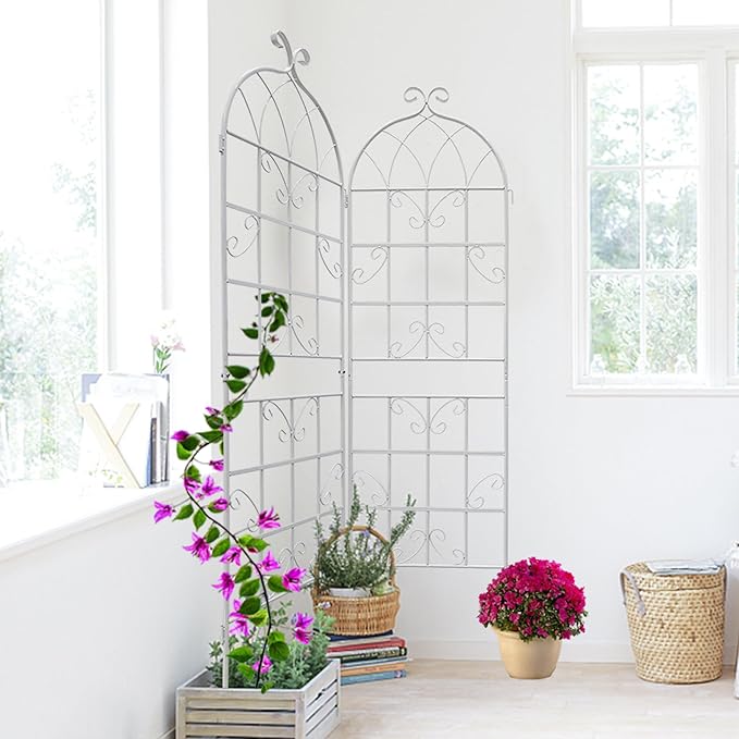 Metal Garden Trellis Rustproof Trellis for Climbing Plants Outdoor Flower Support Butterfly Deco (Cream White-4 Pack, 71"x19.7")