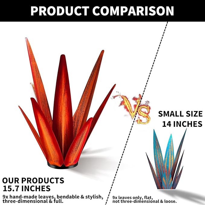 Large Tequila Rustic Sculpture, Rustic Metal Agave Plants for Outdoor Patio Yard, Home Decor Hand Painted Garden Yard Statue, Lawn Ornaments Yard Stakes (Red - L)