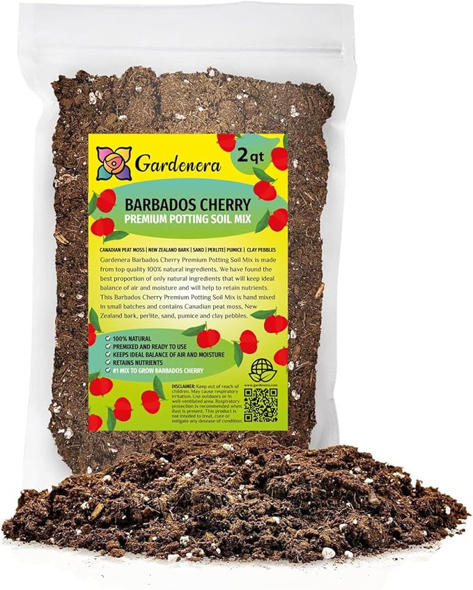 Elevate Your Barbados Cherry Garden with Gardenera's Organic Potting Mix - Tailored for Robust Cherry Plants and Delicious Harvests - 2 Quart