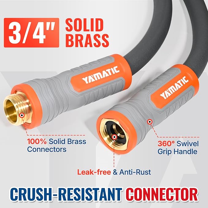 YAMATIC Short Garden Hose 5/8 in x 40 ft with Swivel Handle, Super Flexible Water Hose, All-weather, Lightweight, Burst 600 PSI, Grey