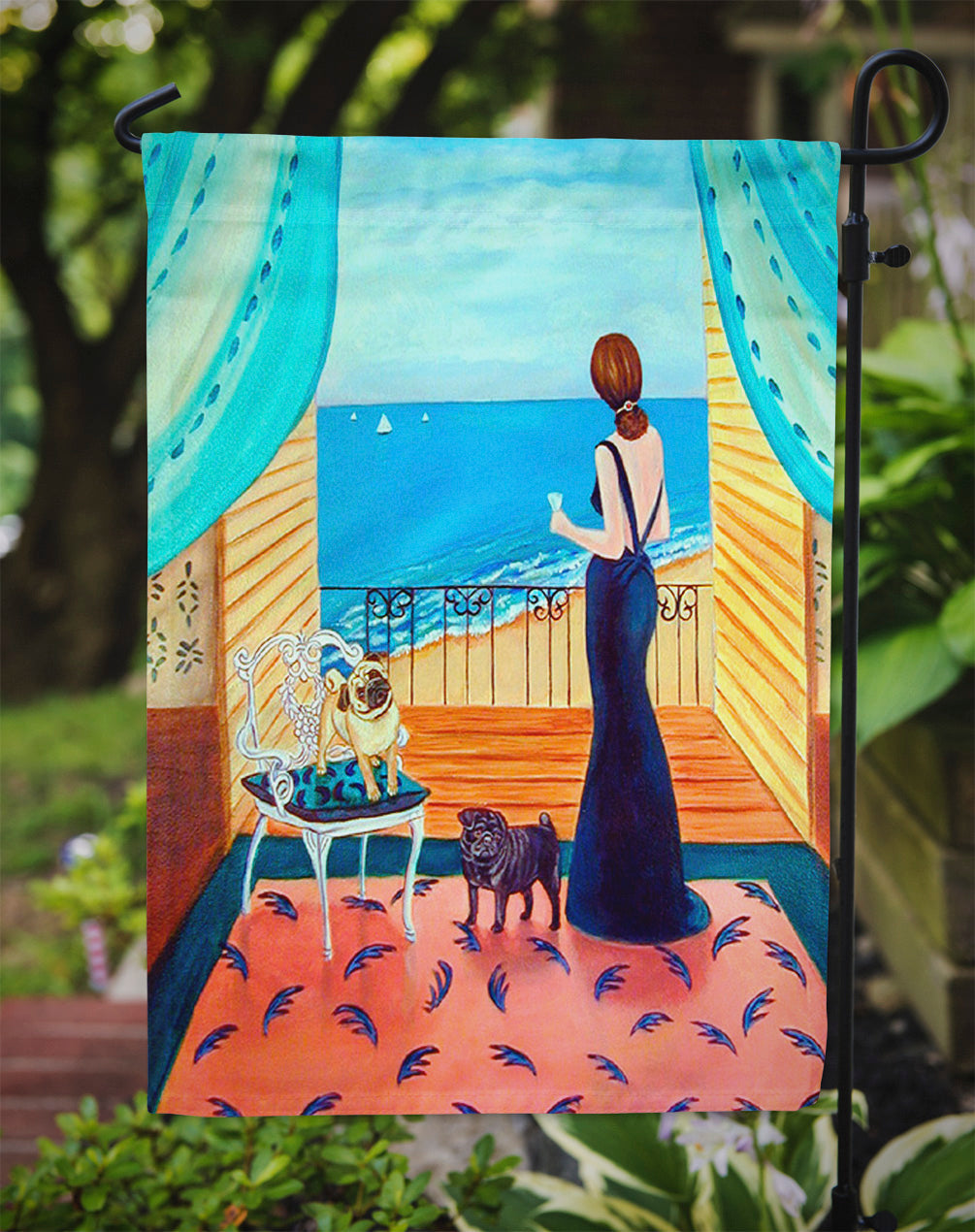 Lady with her Pug Garden Flag – Decorative Outdoor Yard Flag 7133GF