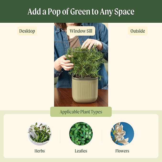 Vego garden Mini Planter Indoor Pots with Trellis Self-Watering Herb Countertop Planter for Climbing Vegetables Flowers Mint Plants Cage 2 Pack- Fog Gray