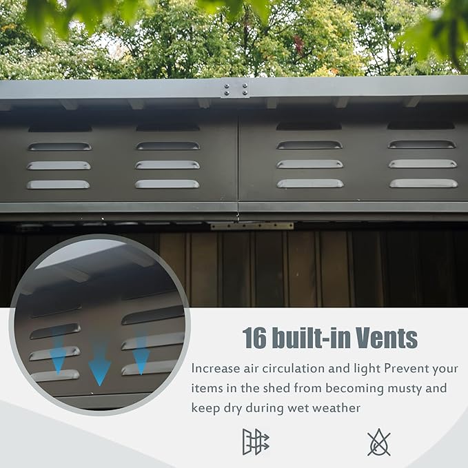 Domi Outdoor Storage Shed 6' x 4.5’, Metal Garden Shed with Galvanized Steel Frame for Bike, Tools, Lawn Mowers, Pool Toys, Outdoor Storage Cabinet with Lockable Door for Garden Lawn Patio (Dark Grey)