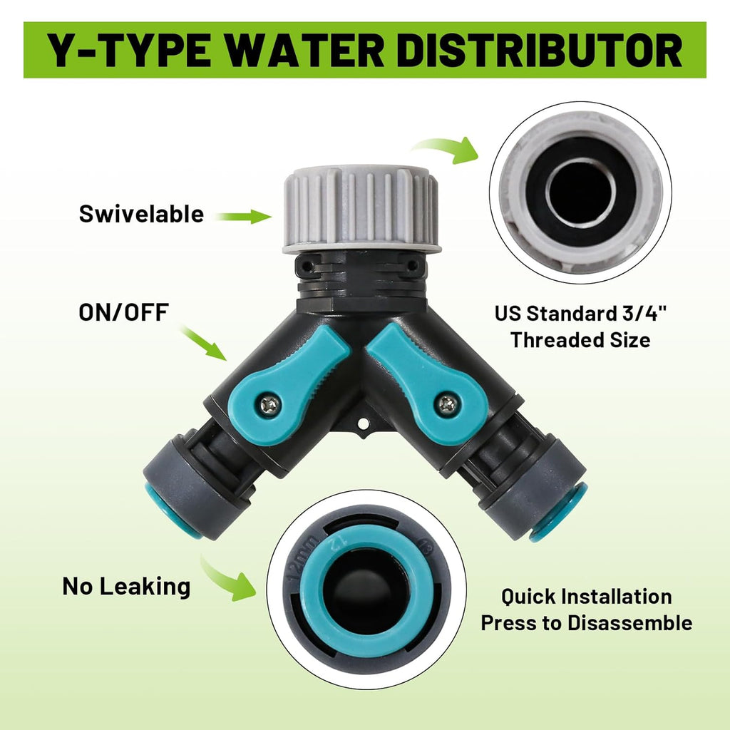 Drip Irrigation Kit - 100 FT. Hose Sprinkler System with 360° nozzles and T-connectors for Gardens, lawns, Plants, Flower beds, Trees, patios and hydroponics (Closeable nozzle-16)