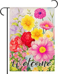 Welcome Spring Floral Garden Flags 12x18 Inch double sided,Seasonal Flowers Yard Holiday Outdoor Burlap Garden Farmhouse Decor