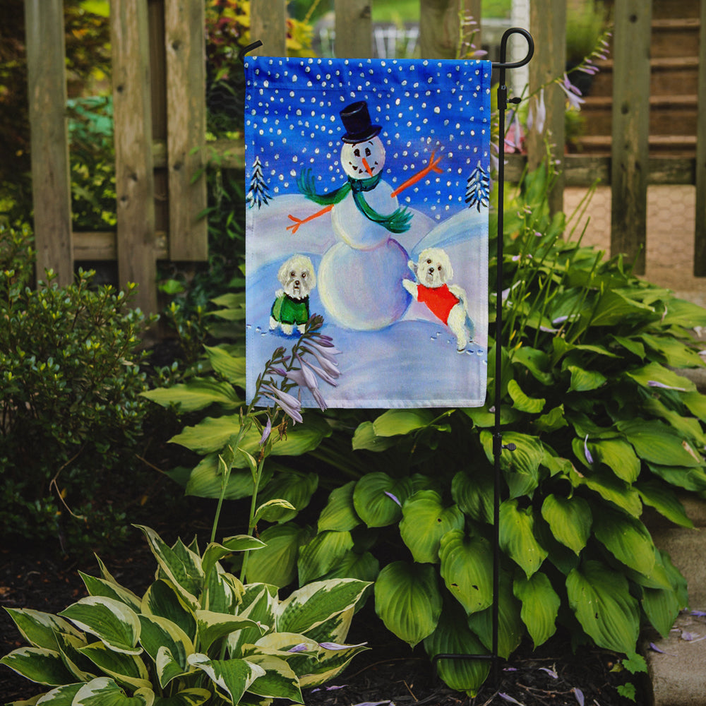 Snowman with a  Bichon Frise Garden Flag – Decorative Outdoor Yard Flag