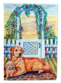 Golden Retriever with puppy at the gate Garden Flag – Decorative Outdoor Yard Flag