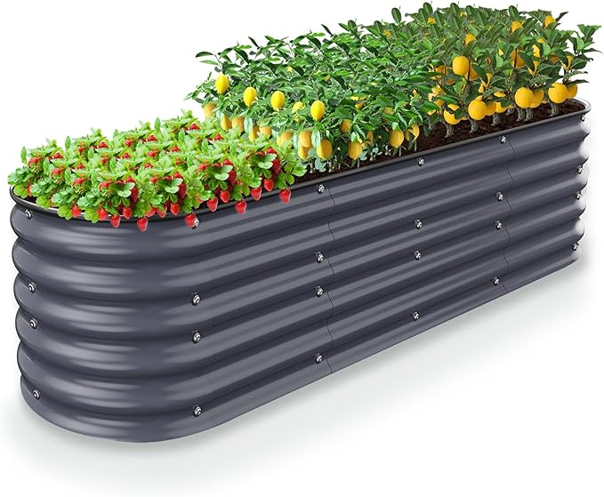 17" Tall Raised Garden Beds Outdoor - Galvanized Aluminum-Magnesium Stainless Steel Durable Metal Planter Box for Growing Plants, Vegetables, Flowers, Fruits (Deep Grey)