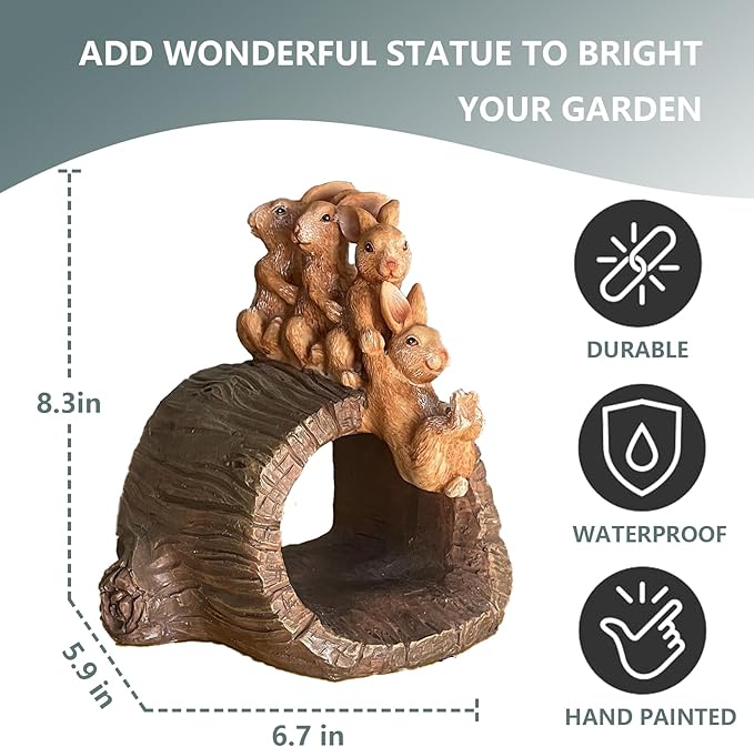 Elenon Rabbit Decorative Gutter Downspout Extension Statue, Animal Gutter Guardian Rain Downspout Extender, Garden Splash Block Outdoor Sculpture for 3" × 4" Down Spouts Decor