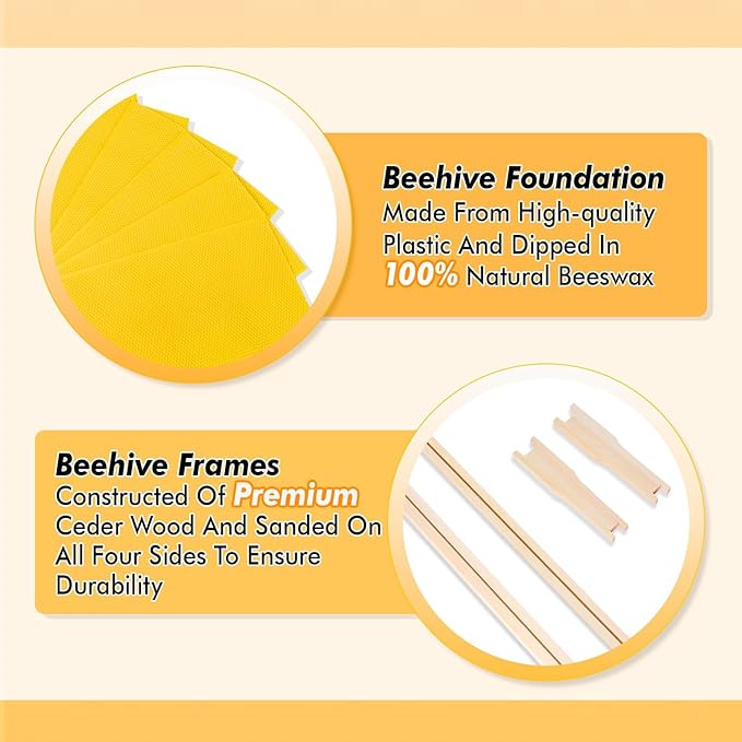 POLLIBEE 10 Frame Langstroth Beehive, Beeswax Coated Bee Hives for Bee Keeper,Beehive Include 2 Deep Bee Boxes and 1 Medium Bee Hive Box with Frame and Foundation(Unassembled)