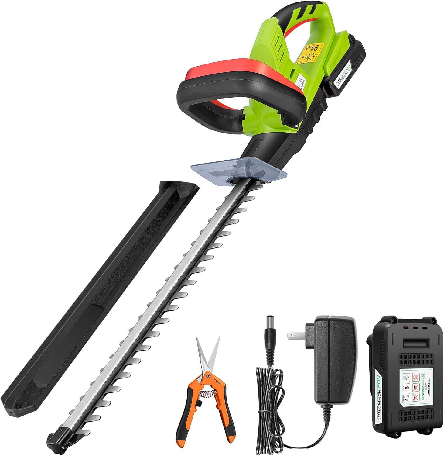 VIVOSUN 20" Cordless Hedge Trimmer, 20V Electric Bush Trimmer, 1400 RPM Shrub Trimmer, Dual-Action Laser Blade, 3/5" Cutting Capacity, Lightweight & Compact Trimmer, Battery and Fast Charger Included