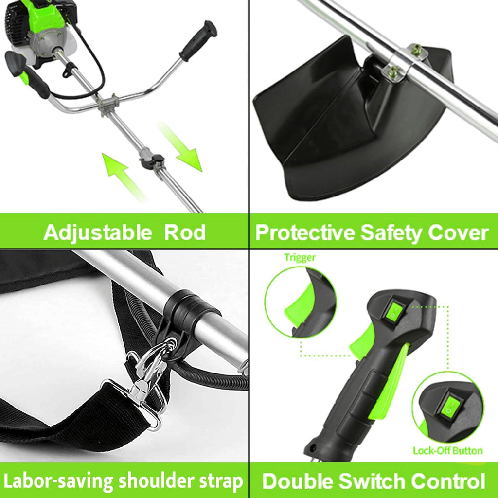 COOCHEER Brush Cutter Gas Powered 58cc, 4 in 1 Weed Wacker Gas Powered, 2 Cycle Straight Shaft String Trimmer Grass Cutter Machine for Lawn and Garden Care Trimming, Green