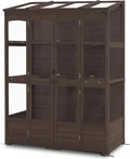 MCombo Wooden Greenhouse, Walk-in Outdoor Greenhouse with Openable Roof and Lockable Door, 0899 (Brown)