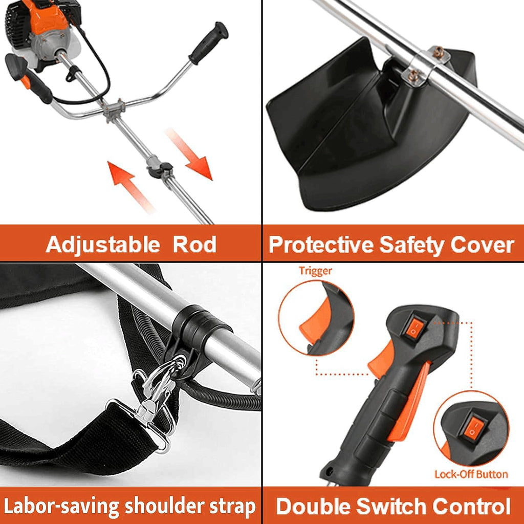 4-in-1 58CC Weed Wacker, Weed Eater Gas Powered Cordless, String Trimmers 2-Cycle Gas Brush Cutter Weed Wacker Straight Shaft Gas Grass Trimmer for Lawn and Garden Care Trimming (Orange)