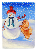 Snowman with Pomeranian Winter Snowman Garden Flag – Decorative Outdoor Yard Flag