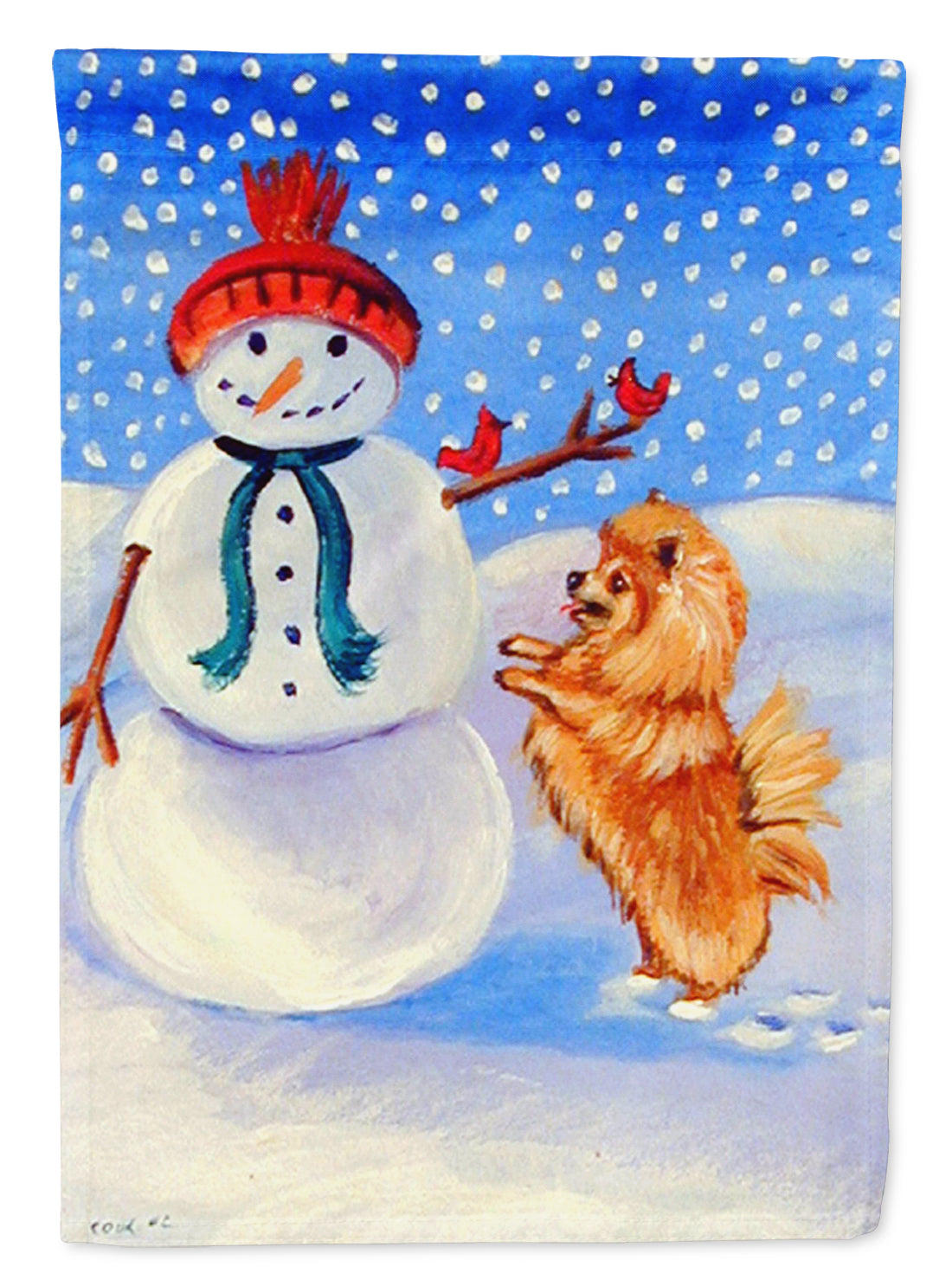 Snowman with Pomeranian Winter Snowman Garden Flag – Decorative Outdoor Yard Flag
