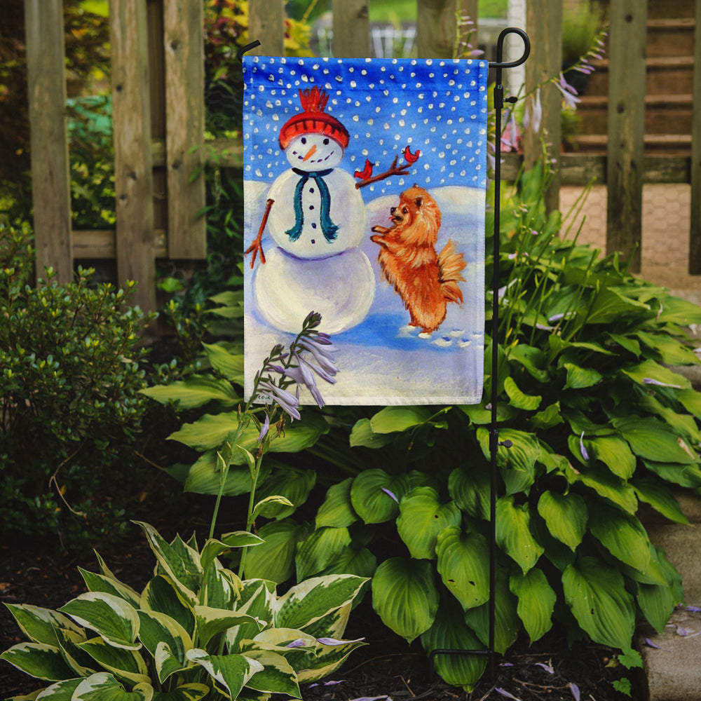 Snowman with Pomeranian Winter Snowman Garden Flag – Decorative Outdoor Yard Flag